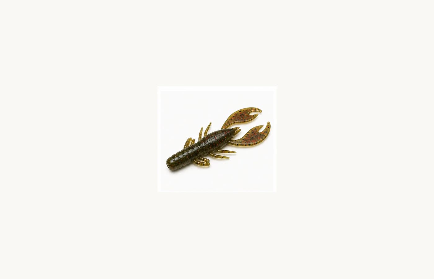 Soft plastic creature bait with a ribbed body, claws, and small appendages.