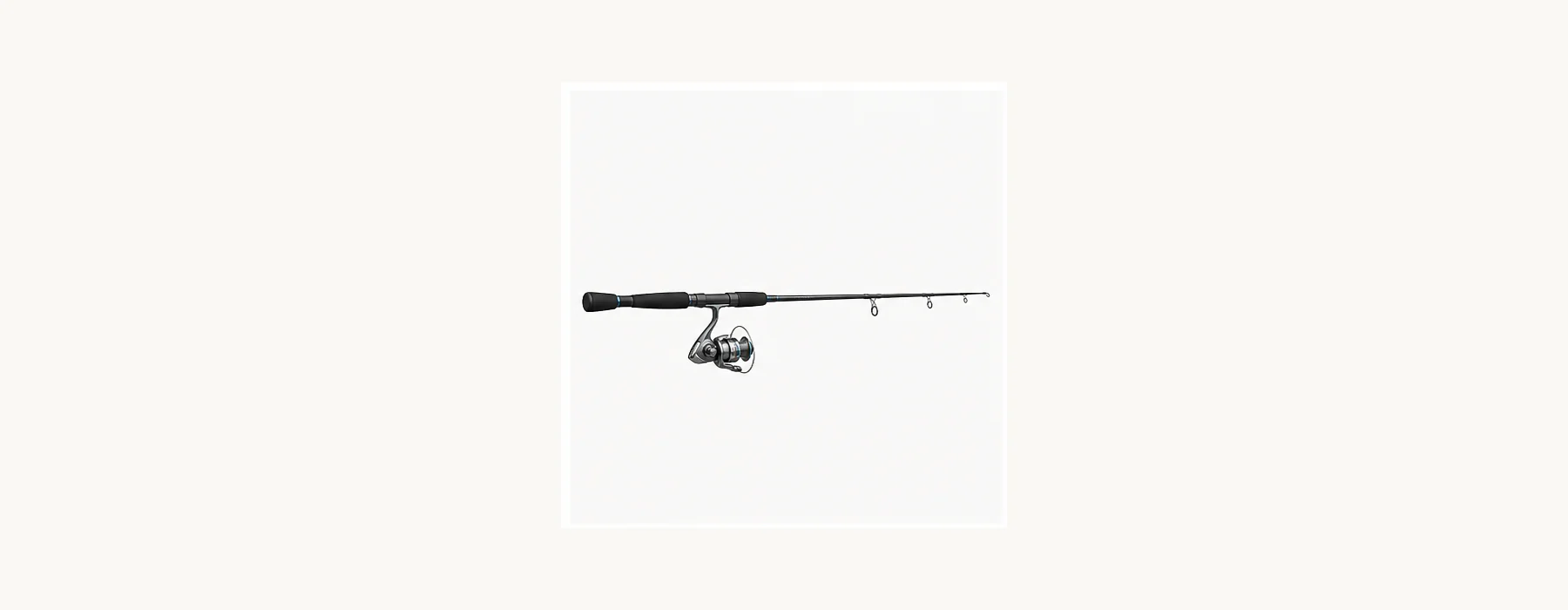 Generic seven-foot medium fast spinning rod with a spinning reel attached.